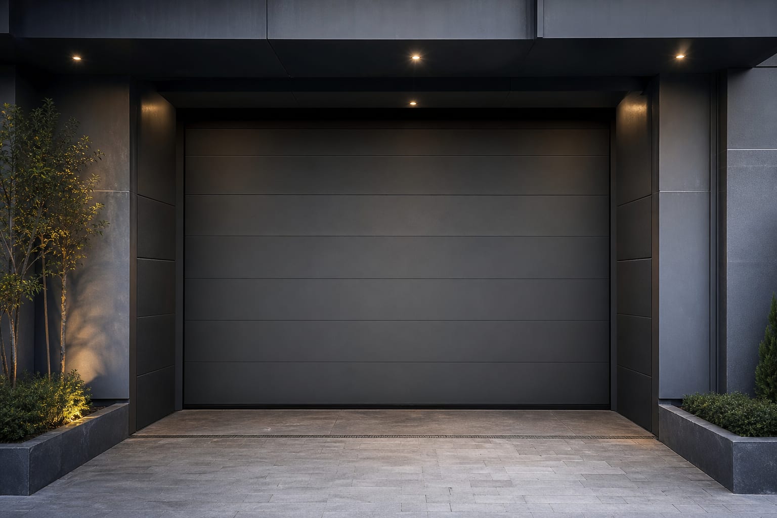Grafit gri panel, rezidans kapalı otopark girişinde standart yataklama seksiyonel kapı